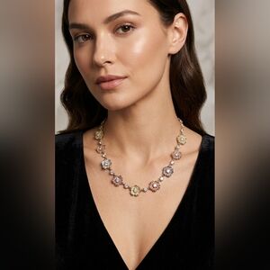 Crystal Necklace Flowers Goldtone Multicolor & Clear Crystals Charter Club